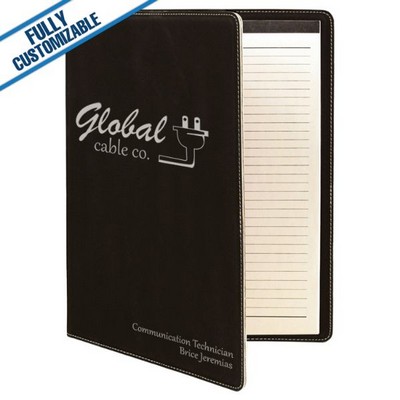 Black & Silver Leatherette - 9.5X12" Portfolio With Notepad