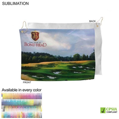 Microfiber Suede Shammy Golf Towel, Nofold Grommet and Hook, Sublimated Edge to Edge 1 Side(12"x18")