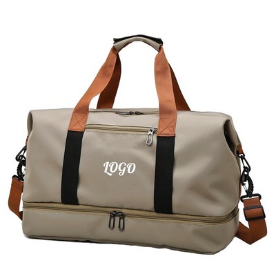 Large Capacity Water Resistant Wet And Dry Travel Duffel Bag W/ Shoe Compartment