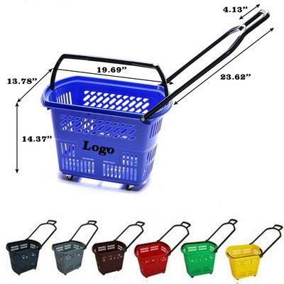 35L 19 1/2"x13 1/2"x12" Portable Plastic Rolling Shopping Basket Cart w/Handle & Wheels