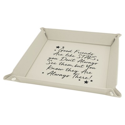 Snap Up Tray, White Faux Leather, 9 x 9"