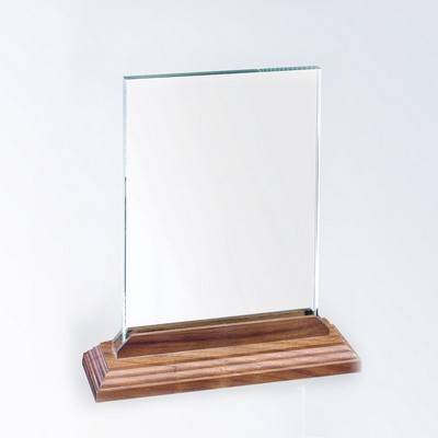 Jade Glass Vertical Rectangle with Walnut Base - 11" x 8" x 1-1/4"