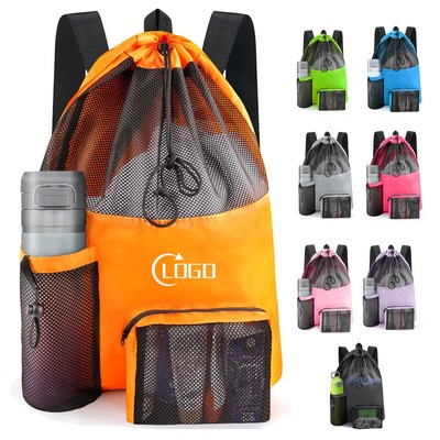 Mesh Swim Bag Beach Drawstring Backpack