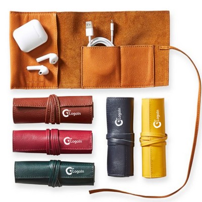 Leather Charger Roll Up Pouch Bag