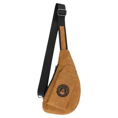 Light Brown Crescent Leatherette Crossbody Bag