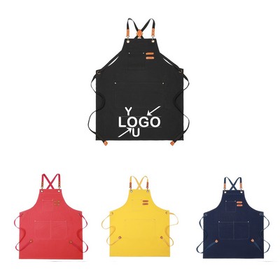 Leather-Trimmed Canvas Cross-Back Apron