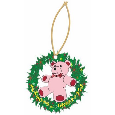 Teddy Bear Wreath Ornament w/ Clear Mirrored Back (8 Square Inch)