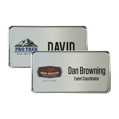 2 15/16" x 1 5/8" Silver Framed Name Badge w/Full Color Imprint & Personalization