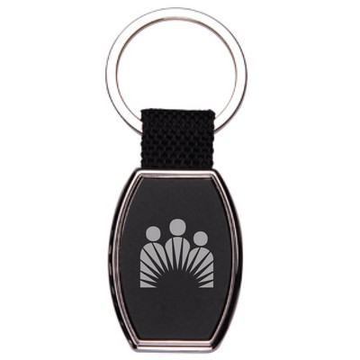Double Sided Black Metal Key Chain w/Canvas Strap