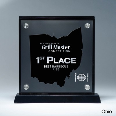 Frosted Lucite OH State Cutout on Risers Award