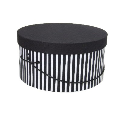 Black & White Narrow Stripe Hat Box (14 3/4"x7 1/2")