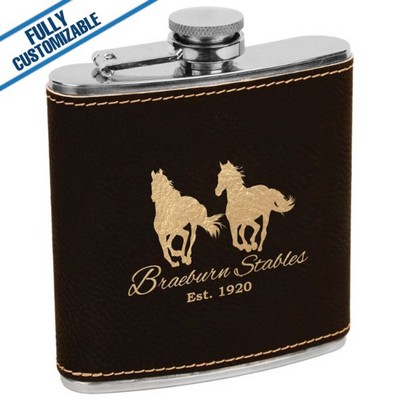 Black & Gold Leatherette - 6 Oz Flask