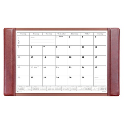 Classic Mocha Brown Leather Side Rail Desk Pad w/Calendar Insert