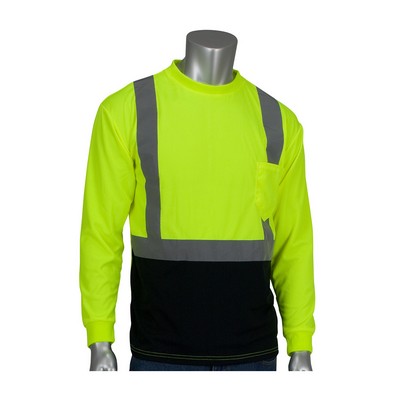 PIP® Class 2 Long Sleeve Black Bottom Hi-Viz T-Shirt w/50+ UPF Sun Protection