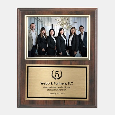 Vertical Cherry Finish Slide-in Plaque w/ Slide-in Photo Frame & Gold Plate (5'"x7")