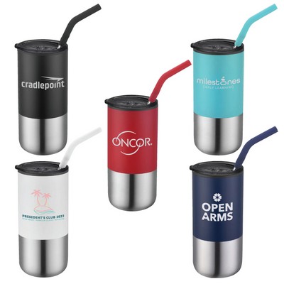 Emery 18 oz. Double Walled Stainless Steel Tumbler w/Silicone Tip Straw