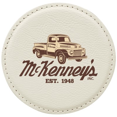4" Round White Laserable Leatherette Coaster