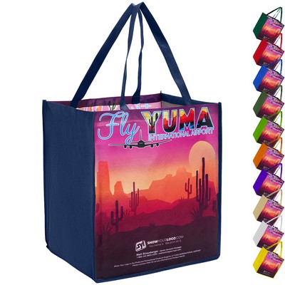Sublimated PET Non-Woven Grocery Tote Bag w/ Gusset - 2 Sided (13" x 15" x 10")