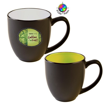 14 Oz. Vitrified Two-Tone Hilo Matte Black out / Rye Green in Bistro Mug - Full Color