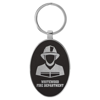 Leatherette/Metal Oval Keychain