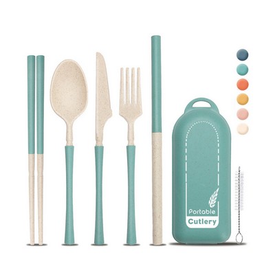 6" 1 Wheat Straw Portable Utensil Set w/ Carrying Case