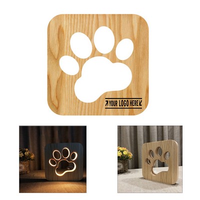 Dog Paw Solid Wood Carved Hollow Creative Table Lamp