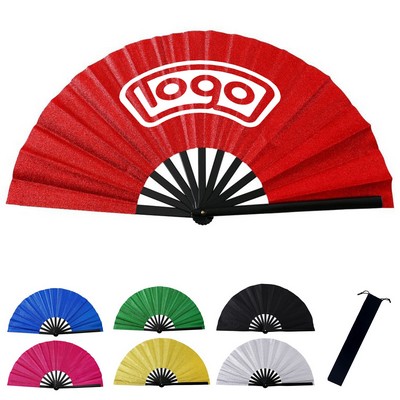 13" Glitter Bamboo Handheld Folding Fan