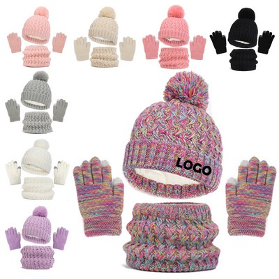 Knitted Hat, Scarf And Gloves Set