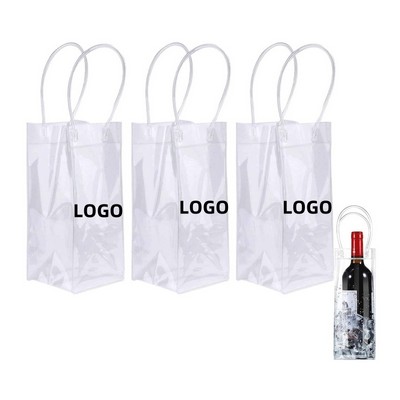 Portable Collapsible Clear PVC Champagne Wine Ice Pouch Cooler Bag W/ Handles