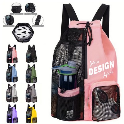 Mesh Drawstring Backpack With Wet Dry Compartment
