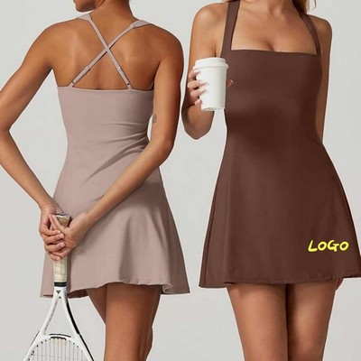 Athletic Tennis Dress with Built-in Bra&Shorts Pockets