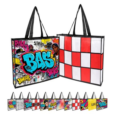 Large Full Color Laminated Hand Woven Grocery Tote Bag