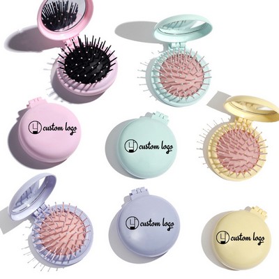 Round Foldable Scalp Massage Air Cushion Mirror Comb