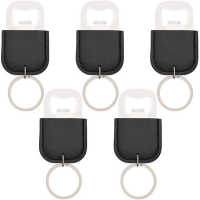 Stainless Steel Bottle Opener with PU Leather Keychain Mini Metal Bottle Opener