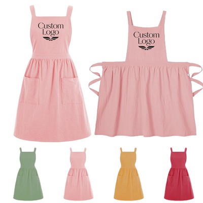 Elegant Vintage Cotton Linen Dress Style Apron