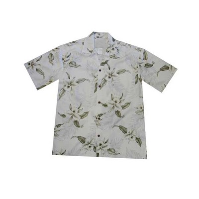 White Hawaiian Shirt - 100% Silky Rayon Tropical Bahama Print w/ Coconut Buttons (S-3XL in-stock)