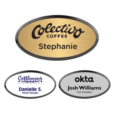 3" x 1 1/2" Engraved Oval Name Badge with Frame