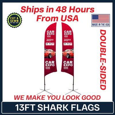 13' Shark Flag - Double-Sided W/Chrome X Base - Made in the USA