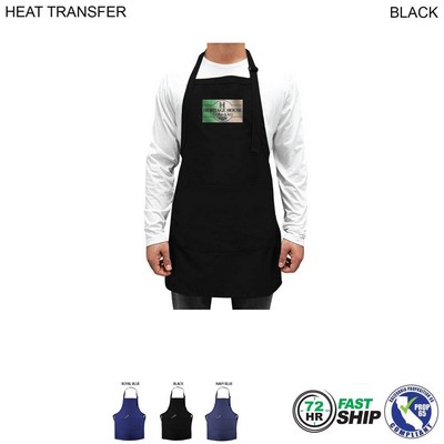 72 Hr Fast Ship - Domestic made Twill Bib Apron, 25"x28", 2 Pockets, Adjust Neck, Heat Transfer Logo
