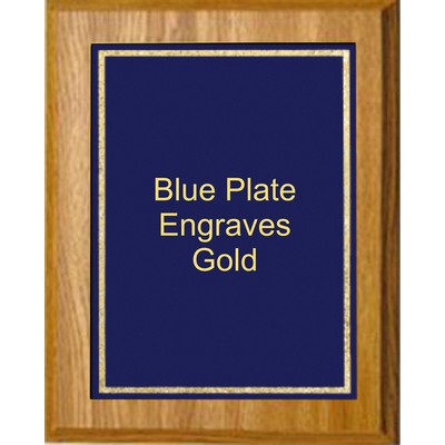 Oak Plaque 5" x 7" - Florentine Frame Designer Plate Blue/Gold 4" x 6" Plate