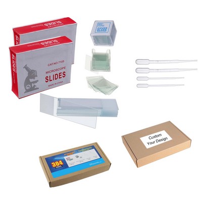 Lab Microscope Slides W/ Cover Glasses W/ 4 Plastic Droppers