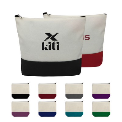 Two Tone Canvas Small Travel Cosmetic Bag 8.7"x5.1"x2"