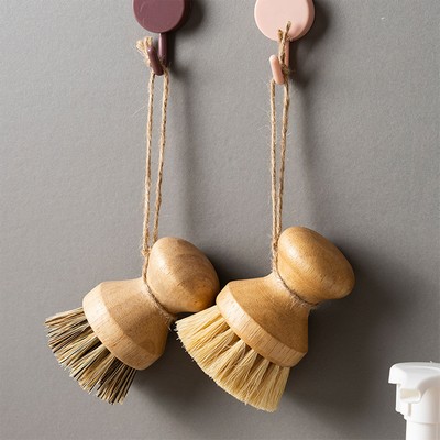Round Top Shape Bamboo Cleaning Scrub Brush Pot Brush