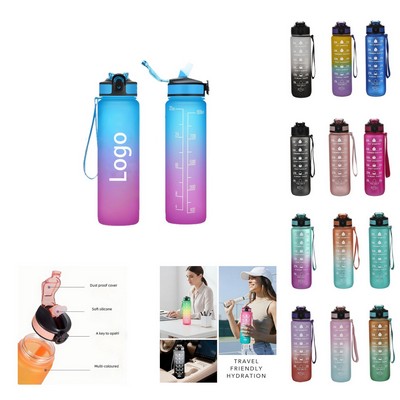 32oz Inspirational Time Marker Sport Water Bottle With Straw