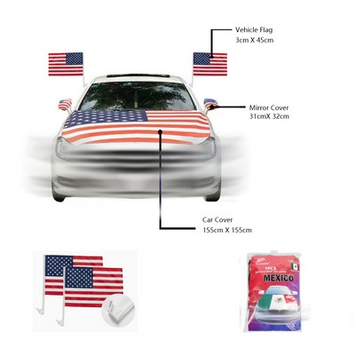 Car Flag Kit Set with Hood Cover & Mirror Covers