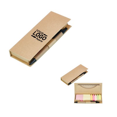 Kraft Sticky Note Set with Pen Ruler Memo Pad Organizer Box