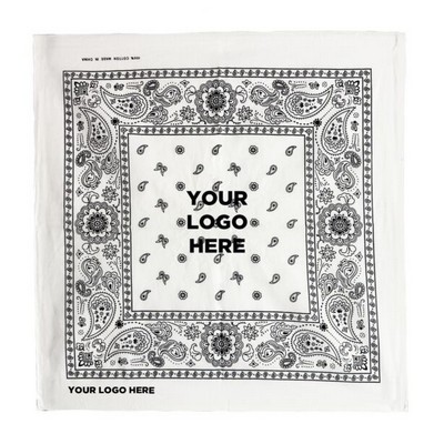 22" Silk Screened White Cotton Bandana(Silk Screened)