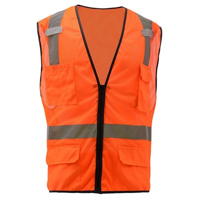 Premium Class 2 Orange Safety Vest w/6 Pockets