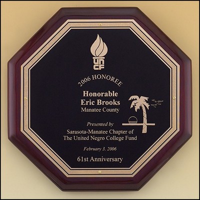 Octagonal Rosewood plaque with Gold Florentine Plate, 10 x 10"