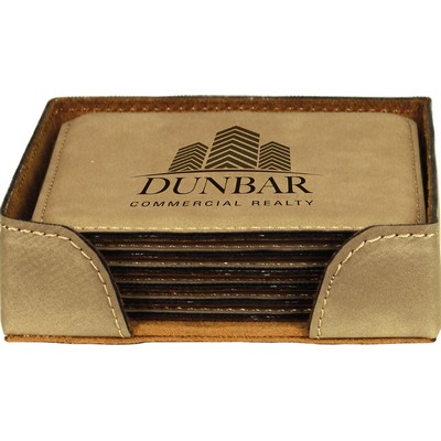Coaster Set - Leatherette - Light Brown/Engraves Black